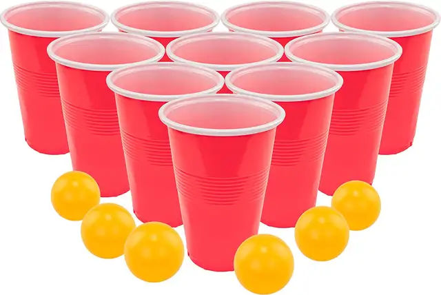 Beer Pong Game Set 48-Piece Set 16oz Blue and Red Plastic Cups Pong Game Bar...