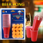 Beer Pong Game Set 48-Piece Set 16oz Blue and Red Plastic Cups Pong Game Bar...